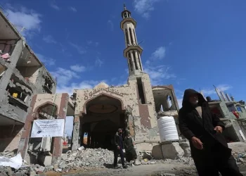 Mezquita de Helmi Saqr Sultan, en las afueras del campo de refugiados de Tel al-Sultan, en Rafah (Franja de Gaza), destruida por un ataque aéreo israelí. Fuente: UNRWA (CC 4.0)