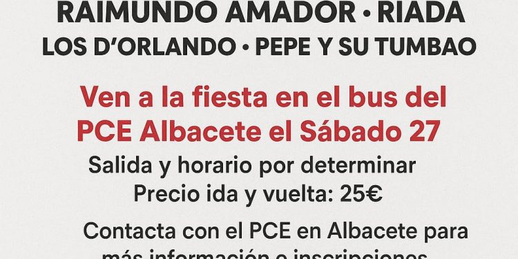 Autobús desde Albacete para la Fiesta del PCE 2025 en Rivas Vaciamadrid