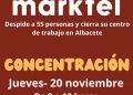Los trabajadores de Marktel convocan una concentración contra el cierre del centro de Albacete